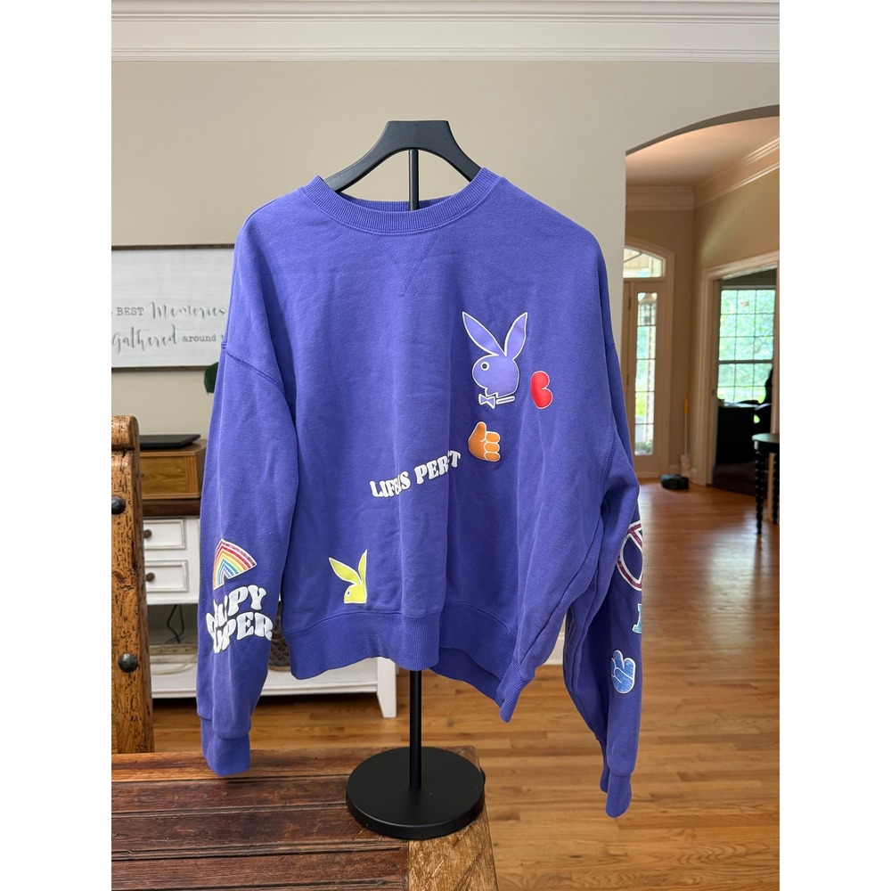 Playboy by PacSun Purple Happy Camper Graphic Sweatshirt Medium Bunny Logo